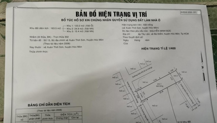 Bán đất Nguyễn Văn Bứa HM, 164m2, nở hậu, N6m, Đ. 3m giá chỉ 3.x tỷ