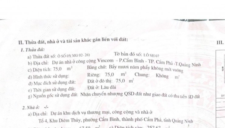 Tôi chính chủ cần bán liền kề,shophouse MG02-26 đường 12m Vincom Plaza Cẩm Phả Quảng Ninh