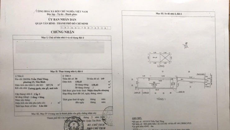 Hạ giá 500tr nhà P15 Tân Bình 139m2 giá 8,1 tỷ.